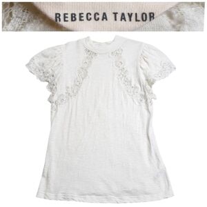REBECCA TAYLOR Lace-trimmed wool blend Jersey Top Ivory/Milk | Coquette Girlcore